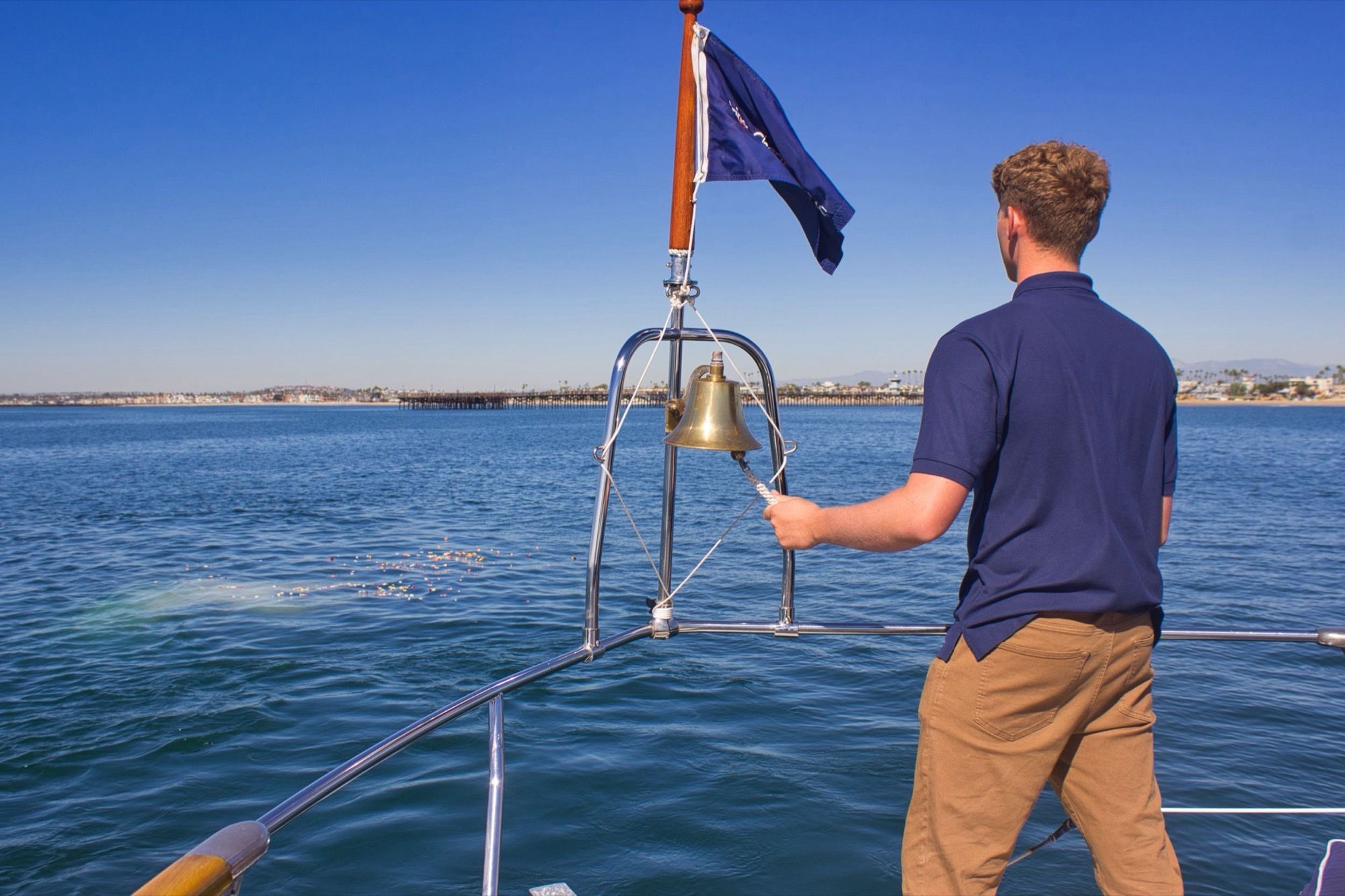 The ship's bell, rung eight times at the site.
